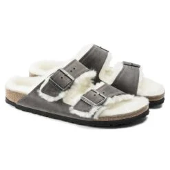 Birkenstock Arizona Shearling Sandals - Iron Natural- Medium/Narrow 10 Birkenstock Arizona Shearling Sandals - Iron Natural- Medium/Narrow -PeakStride Sports Sales 1021067 pair