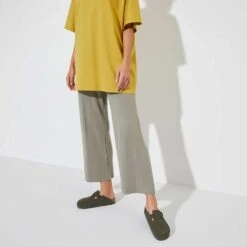 Birkenstock Women's Boston Suede Clog - Thyme - Regular -PeakStride Sports Sales 1024714 f look f