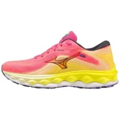 Mizuno Women's Wave Sky 7 Running Shoe - High/Vis Pink/Ombre Blue - Regular (B) -PeakStride Sports Sales 411413 1VRE