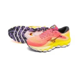 Mizuno Women's Wave Sky 7 Running Shoe - High/Vis Pink/Ombre Blue - Regular (B) -PeakStride Sports Sales 411413 1VRE 11